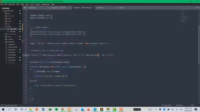 Evitar la inyección SQL ejemplo login con PHP y HTML смотреть онлайн