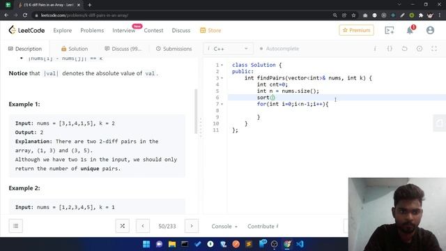k diff pairs in an array | Leetcode Solution | Medium Problem смотреть онлайн