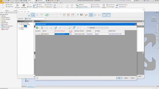Autodesk Inventor 2023 - Publish Frames - Frame Generator - Vslot Aluminum Extrusion - Parts List смотреть онлайн