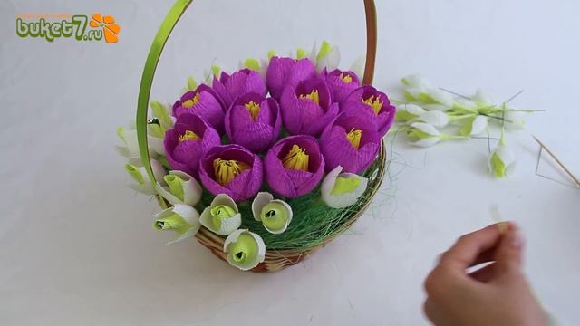 Букет из конфет в корзине. Мастер-Класс. Букет из подснежников из бумаги своими руками. DIY смотреть онлайн