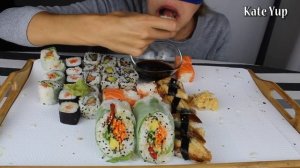 HUGE ASMR MUKBANG : KATE YUP VS 100 SUSHIS AND GIANT SUSHI !! SAVAGING !! SATISFYING