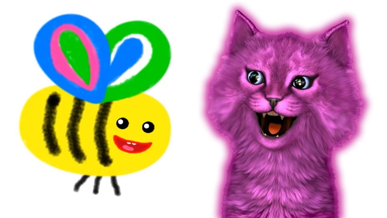 РИСУЕМ ПЧЕЛКУ ИГРА для ДЕТЕЙ говорящий КОТЕНОК АБИ играет ДЕТСКИЙ ЛЕТСПЛЕЙ #56 смотреть онлайн