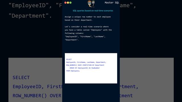 Assigning Unique Row Numbers to Employees Based on Department | SQL Queries on real-time scenarios смотреть онлайн