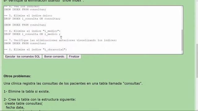 MySQL Ejercicio: 288 Eliminar Índices con el Comando DROP INDEX sobre la Tabla consultas смотреть онлайн