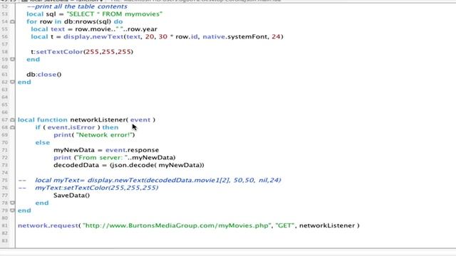 Downloading JSON data from MySQL using Lua Scripting in Solar 2D - Corona SDK смотреть онлайн
