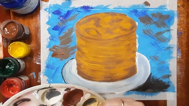 Как нарисовать блины гуашью. Рисуем блины легко. Рисуем натюрморт на масленицу. Рисуем натюрморт. смотреть онлайн