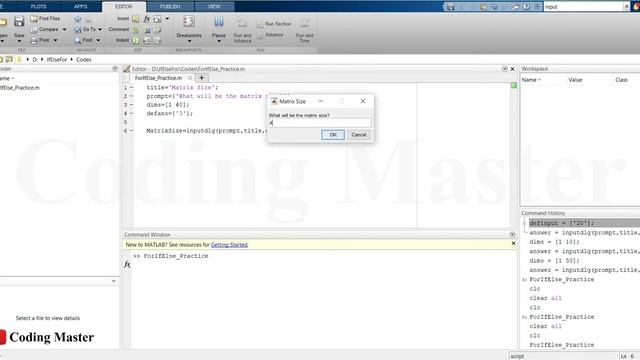 Create diagonal matrix using nested For loop and If-Else statements | MATLAB смотреть онлайн