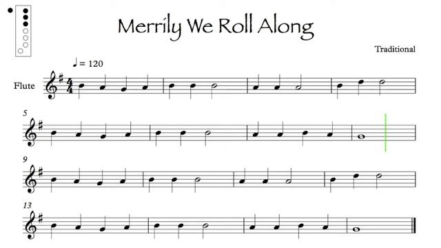 Merrily We Roll Along for block flute (Весело катимся ноты для блок флейты) смотреть онлайн