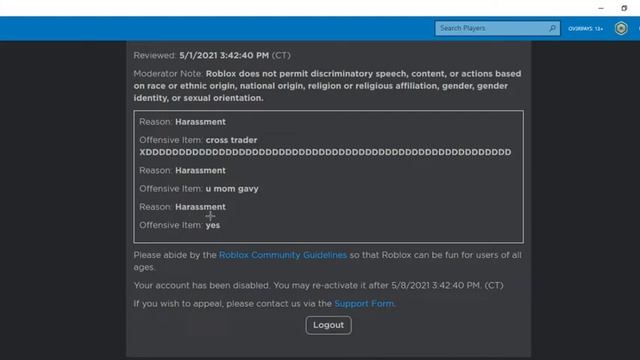Roblox banned me for 7 DAYS Because of this... смотреть онлайн