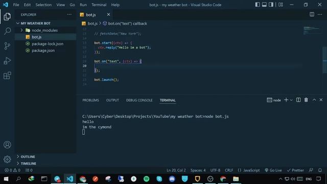 how to build a weather Telegram chatbot using node.js /API/weather. смотреть онлайн