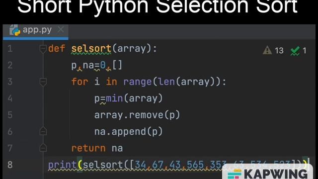 Easy Python Selection Sort (Shortest Solution in Existence) смотреть онлайн