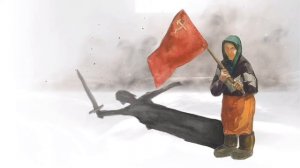 Бабушка с красным Флагом. Песня Вставай, страна огромная.