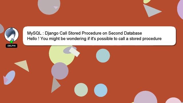 MySQL : Django Call Stored Procedure on Second Database смотреть онлайн