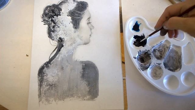 Рисую портрет в графике с элементами пейзажа/ I draw a portrait in a graphic with landscape element смотреть онлайн