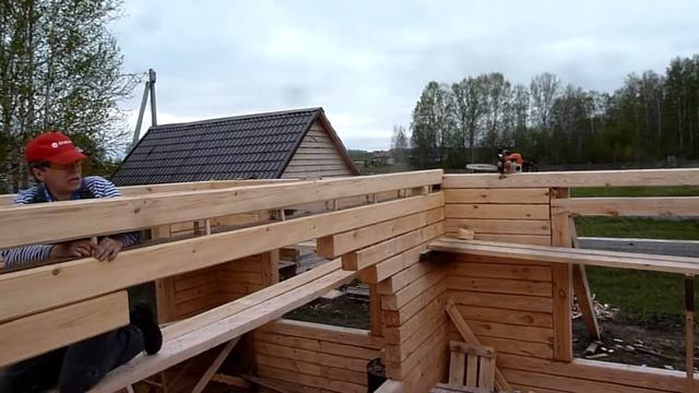 Монтаж матицы - составной балки (вариант балки Деревягина) в доме из обычного бруса смотреть онлайн