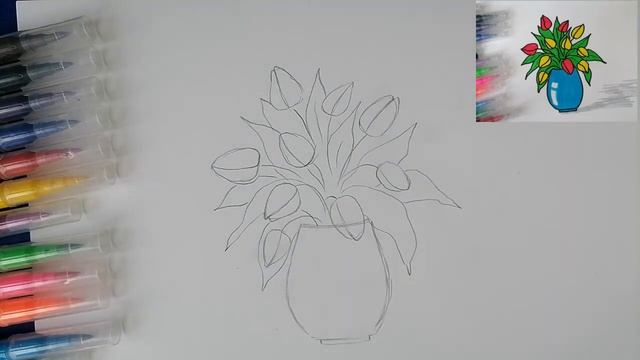 Как нарисовать весенний рисунок | Ваза с цветами смотреть онлайн