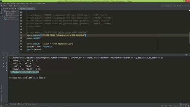 python és SQLite adatbázis programozás 7. rész - DELETE SQL parancs смотреть онлайн