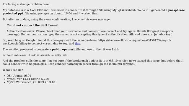 Can't connect to MySql DB through ssh usign Workbench after update смотреть онлайн