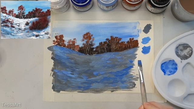 Как легко нарисовать снег? | Рисуем простой зимний пейзаж гуашью для начинающих смотреть онлайн