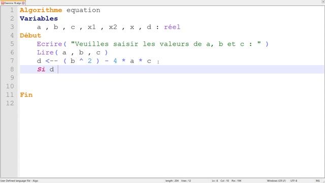 Exercice corrigé #16 : Algorithme qui calcule les solutions d’une équation du second degré смотреть онлайн