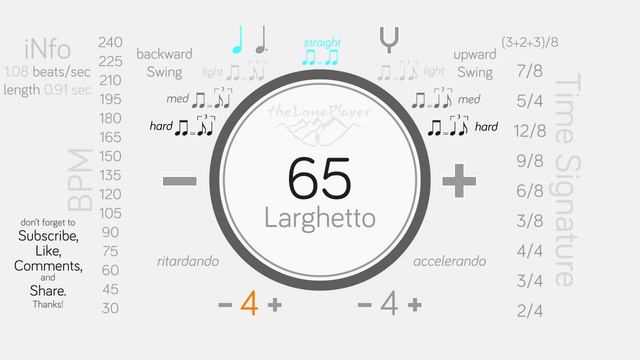New HD Metronome 65 BPM 4/4, Tempo Larghetto, Click Track, 10 minute Loop смотреть онлайн