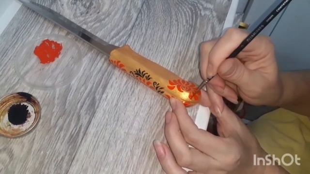 рукоять ножа под хохлому, цветы. смотреть онлайн