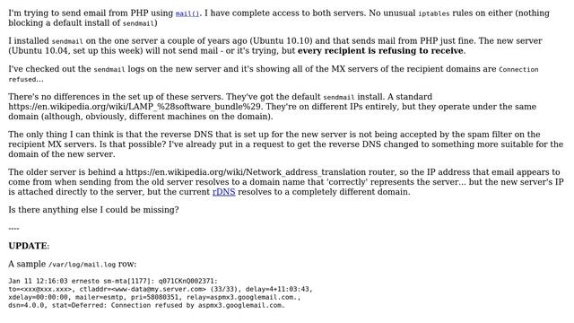 Connection refused. Why can't I send email from one server but I can from another? смотреть онлайн