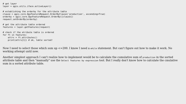 GIS: QGIS / Python - Select features until the cumulative sum target is reached смотреть онлайн