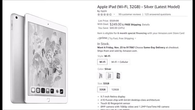 Apple iPad (Wi-Fi, 32GB) - Silver (Latest Model) not cellular Amazon for $249 tablet смотреть онлайн