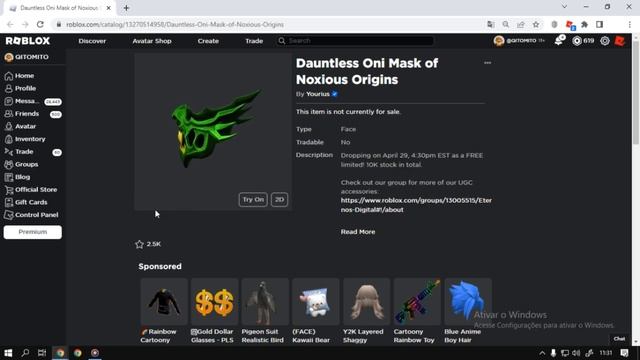 Como Ganhar o item [Dauntless Oni Mask of Noxious Origins] Roblox Limited UGC Grátis смотреть онлайн