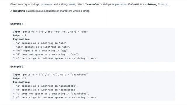 Number of Strings That Appear as Substrings in Word - LeetCode 1967 - Java смотреть онлайн