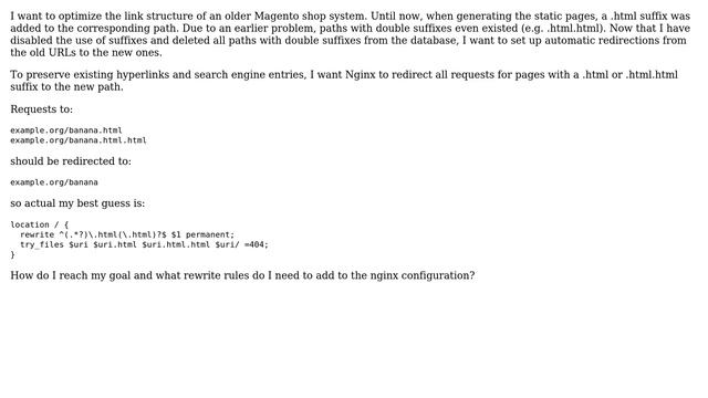 Nginx: After removing .html suffixes, how to redirect all requests to the new URLs? смотреть онлайн