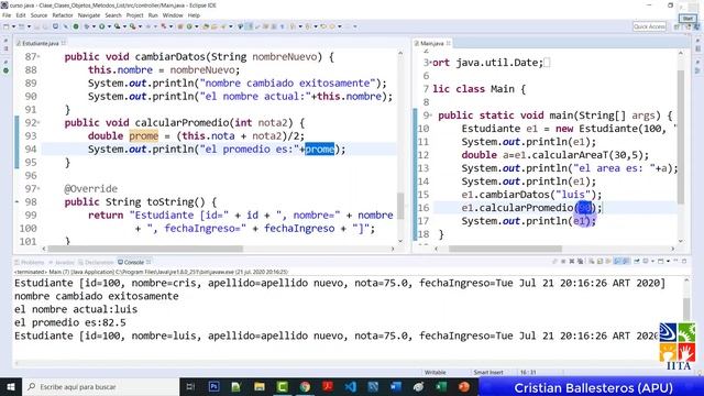 Clases y métodos void en JAVA Ej cambiarDatos calcular promedio toString PARTE 2/2 смотреть онлайн