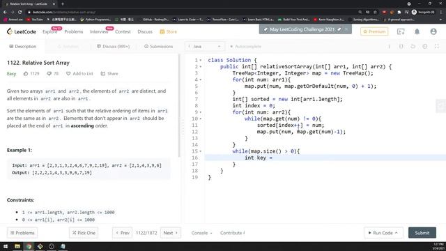 LeetCode 1122 | Relative Sort Array | TreeMap | Java смотреть онлайн