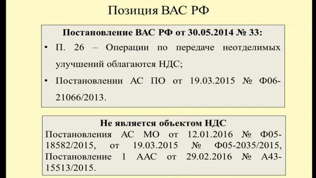 Обзор позиций судов по обложению НДС неотделимых улучшений / VAT смотреть онлайн