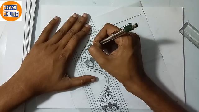 how to draw saree border design, pencil sketch. смотреть онлайн