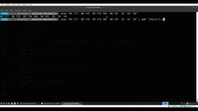 BASH script - Oneliner decimal to ASCII смотреть онлайн