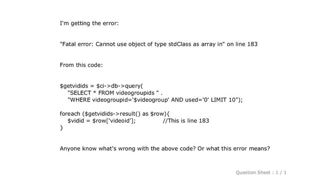 MySQL : Fatal error: Cannot use object of type stdClass as array in смотреть онлайн