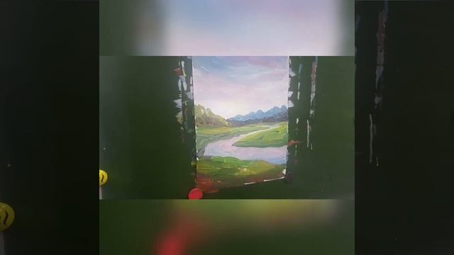 Пейзаж с рекой. Гуашь. смотреть онлайн