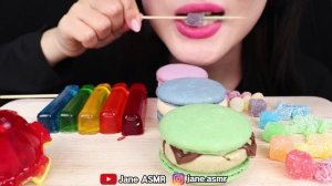 ASMR RAINBOW FOODS *FINGER JELLY, SPINNING TOP JELLO, RAINBOW MACARON 핑거 젤리, 팽이 젤리, 마카롱 먹방