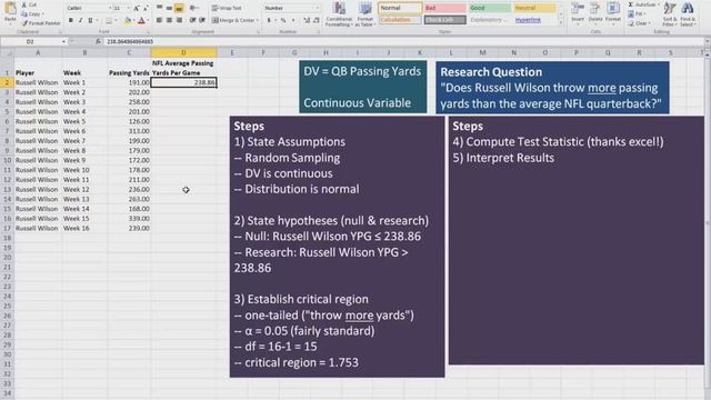 Excel Workshop: One Sample T Test смотреть онлайн