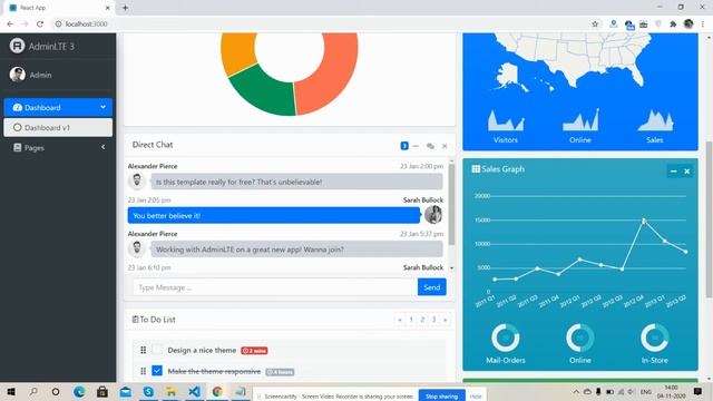 Reactjs AdminLTE 3 Admin Dashboard Working Demo смотреть онлайн