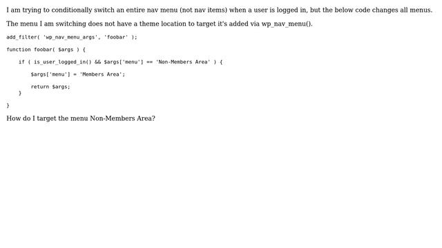 Wordpress: Switch an entire nav menu if user is logged in смотреть онлайн