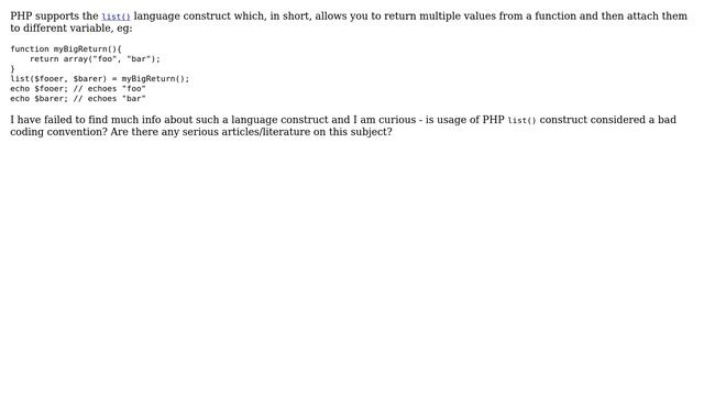 Software Engineering: Is PHP "list()" language construct a bad convention? смотреть онлайн