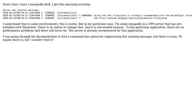 Databases: How to remove XFS filesystem warning in mongodb shell? смотреть онлайн