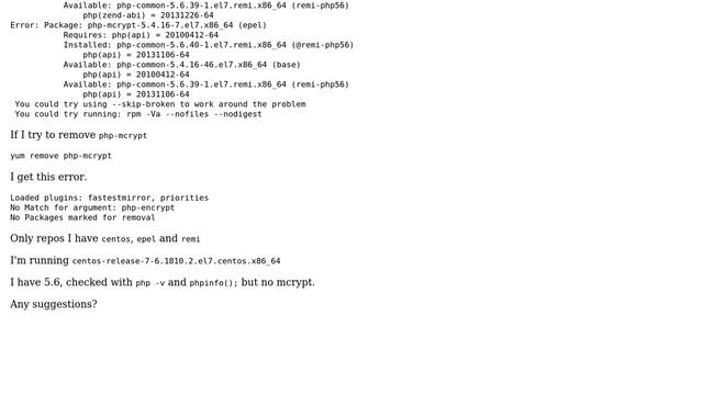 DevOps & SysAdmins: php-mcrypt (remi) error while upgrading from php 5.4 to 5.6 on CentOS 7 смотреть онлайн