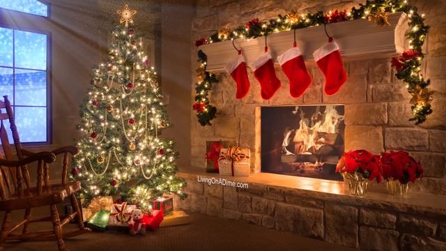 Merry Christmas! Christmas Music Video With Fireplace and Snow Falling! смотреть онлайн