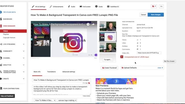 Unexpected End Of JSON Input Error Youtube Thumbnail Not Uploading | Easy Fix смотреть онлайн