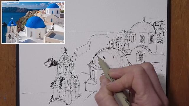 How to Sketch Architecture in Ink & Watercolour - Sketch 4: Santorini смотреть онлайн