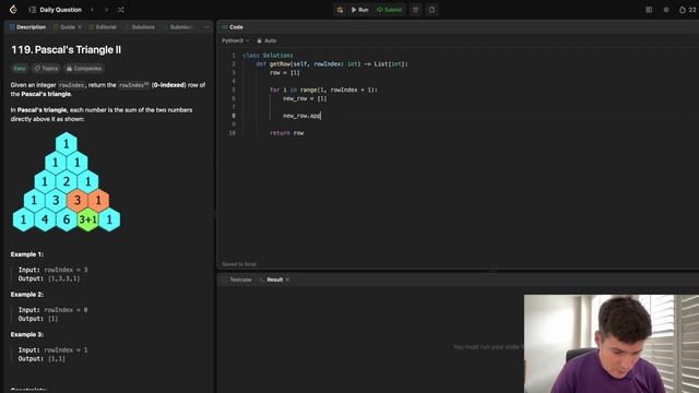 LeetCode 119. Pascal's Triangle II - python смотреть онлайн